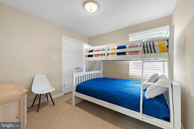 bedroom with multiple windows, carpet flooring, baseboards, and a closet