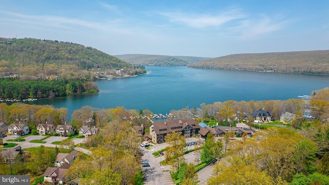 bird's eye view featuring a residential view and a water view