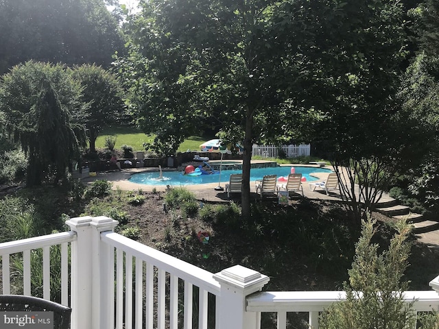 view of swimming pool with a fenced in pool and a fenced backyard