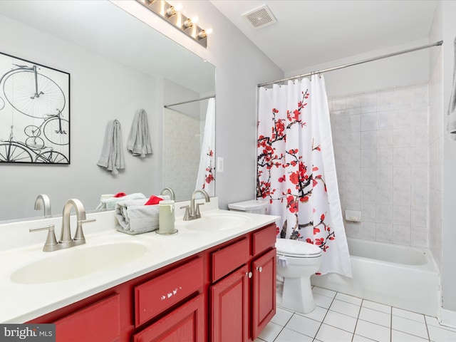 full bathroom with tile patterned floors, visible vents, toilet, and a sink