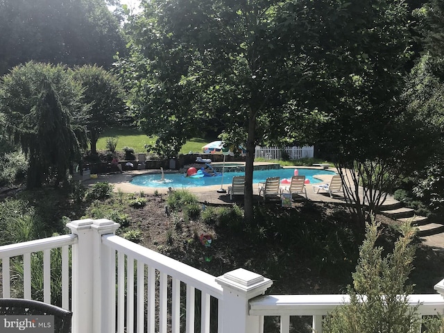 view of swimming pool with a fenced backyard and a fenced in pool