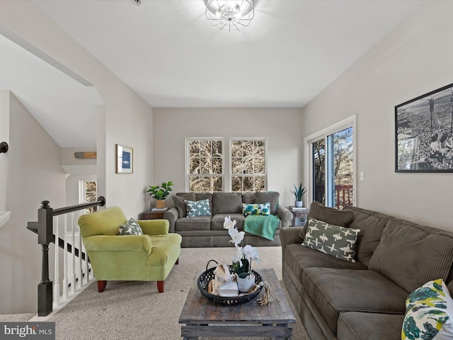 living area with carpet floors