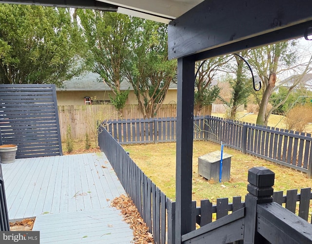 deck with a fenced backyard