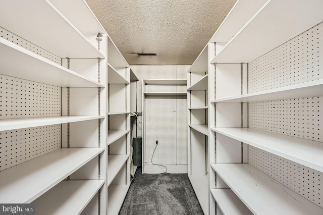 spacious closet featuring dark colored carpet