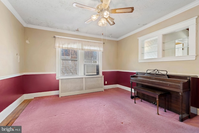 sitting room with a wealth of natural light, a textured ceiling, and radiator heating unit