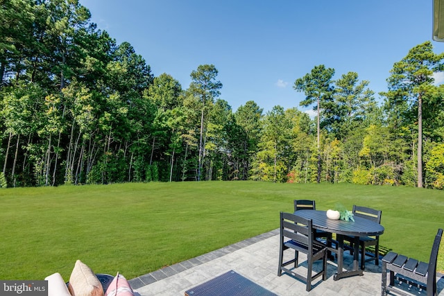 view of yard with outdoor dining area and a patio area