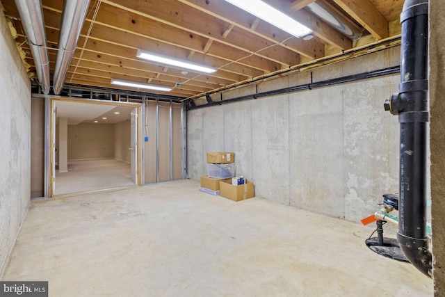 view of unfinished basement