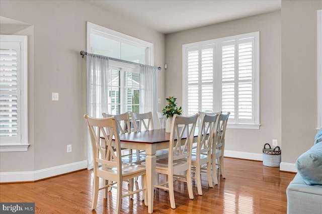 dining area featuring baseboards and wood finished floors