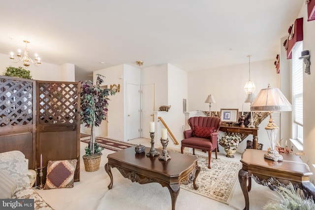 living room with a notable chandelier