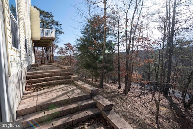 view of yard with a balcony