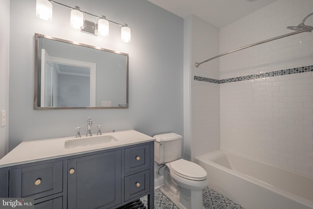 bathroom with shower / tub combination, vanity, and toilet