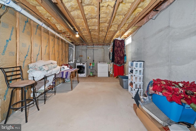 basement featuring washer and dryer