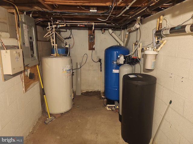 utilities with water heater and electric panel