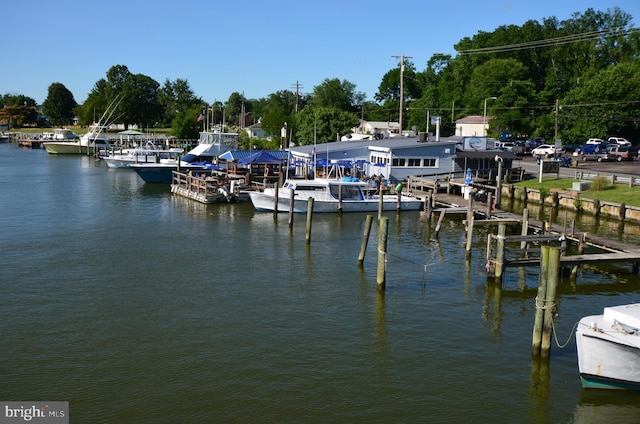 dock area featuring a water view