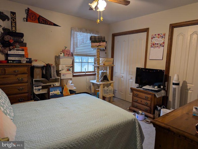 bedroom featuring a ceiling fan and carpet flooring