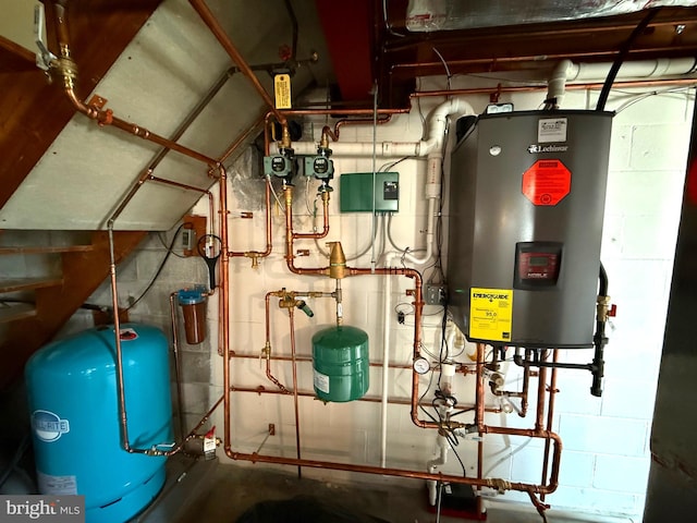 utility room with water heater