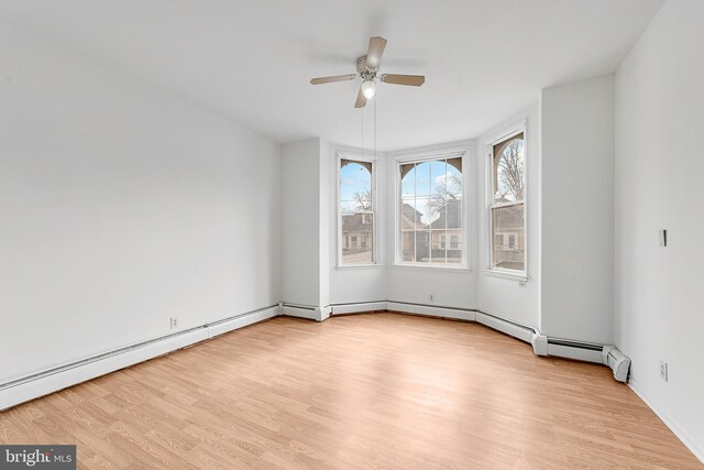 spare room featuring light wood-style floors and ceiling fan