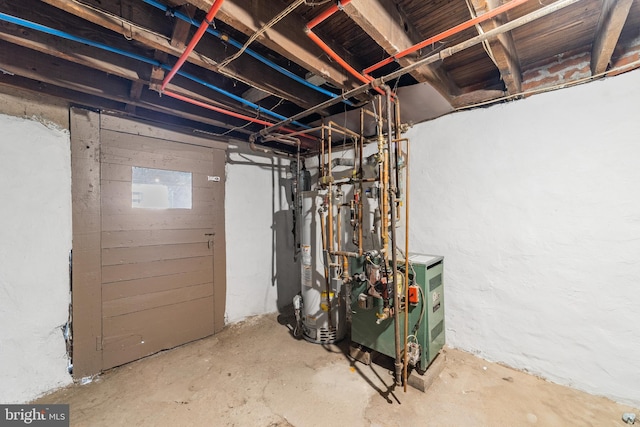 unfinished below grade area featuring gas water heater