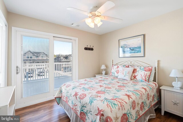10 W Essex Ave, Harvey Cedars, NJ 08008 - bedroom with access to exterior, wood finished floors, ceiling fan, and baseboards