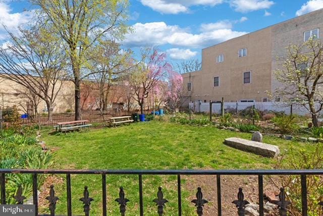 surrounding community featuring fence and a lawn