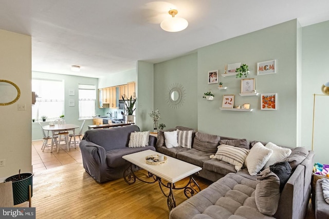 living area featuring light wood finished floors