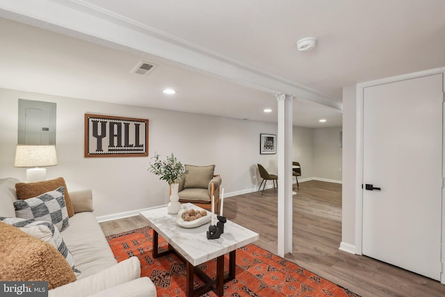 1707 D St SE, Washington, DC 20003 - living area featuring wood finished floors, recessed lighting, baseboards, and electric panel