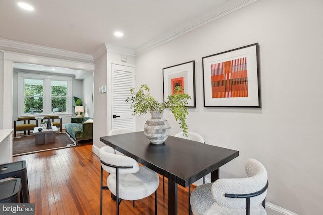 1707 D St SE, Washington, DC 20003 - dining area with ornamental molding, recessed lighting, hardwood / wood-style floors, and baseboards