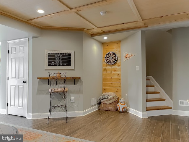 interior space with visible vents, recessed lighting, baseboards, and wood finished floors