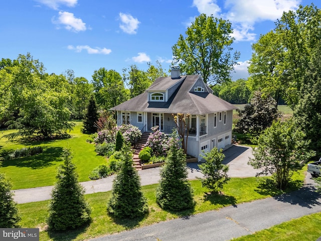 4873 Anchors Way, Galesville, MD 20765 - view of front of property with stairway, concrete driveway, a front lawn, and covered porch