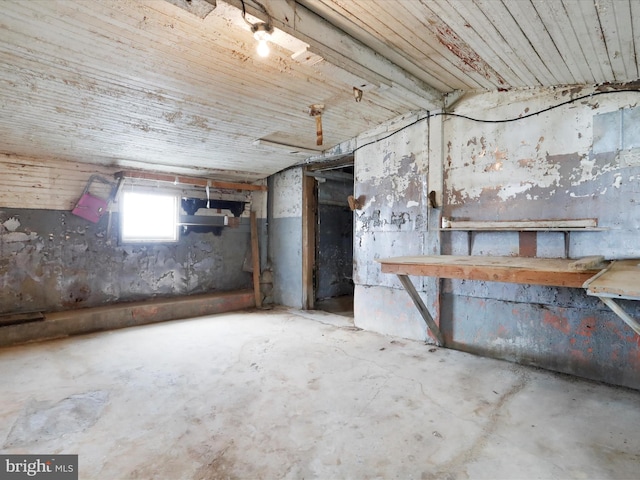 basement with wood ceiling