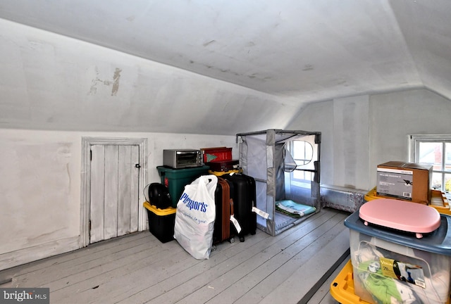 bonus room with lofted ceiling and wood-type flooring