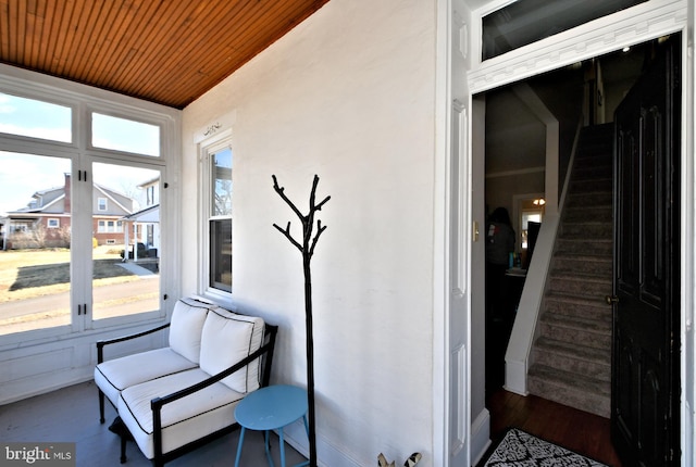 sunroom / solarium with wood ceiling