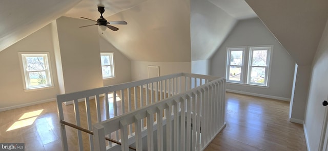 additional living space with a healthy amount of sunlight, baseboards, and wood finished floors