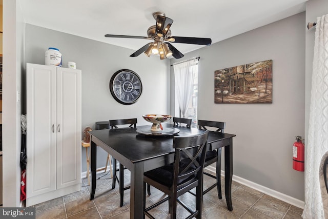 dining room with baseboards and ceiling fan