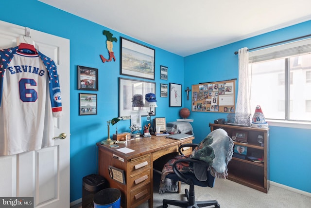 office area featuring carpet flooring and baseboards