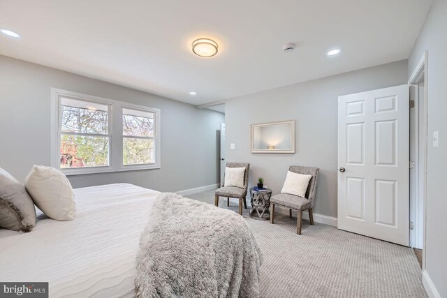 bedroom with recessed lighting, carpet, and baseboards