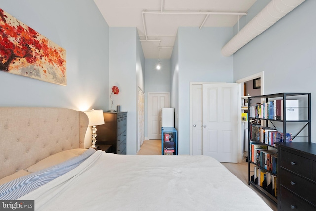 bedroom featuring a closet and a high ceiling