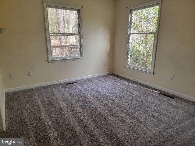 spare room with visible vents, baseboards, and carpet