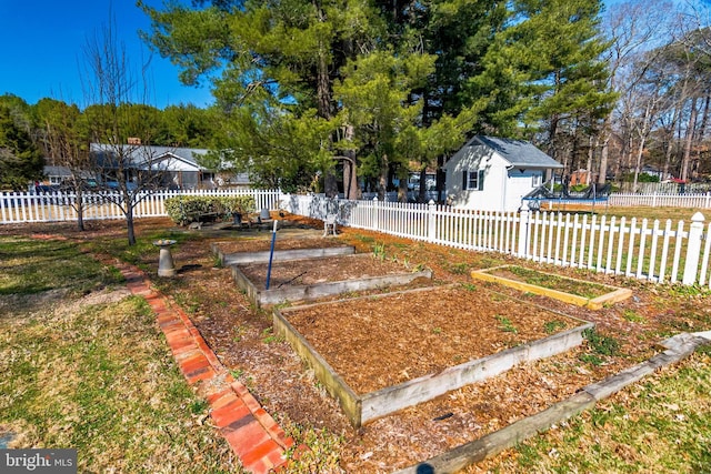 view of yard featuring a vegetable garden and fence private yard