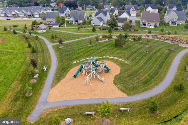 birds eye view of property with a residential view