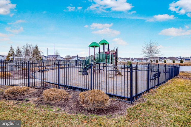 community jungle gym with fence