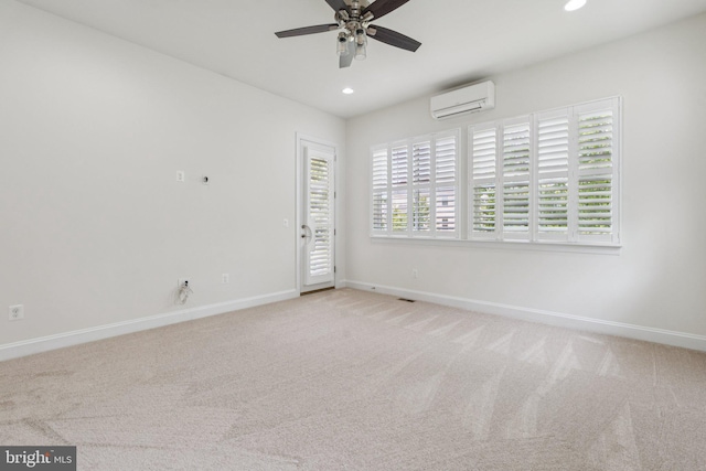 114 Cloak Ln, Lake Frederick, VA 22630 - spare room with baseboards, a ceiling fan, carpet, a wall mounted AC, and recessed lighting