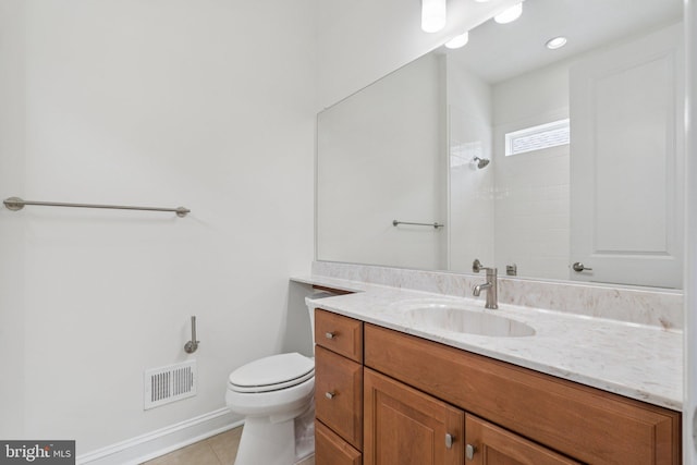 114 Cloak Ln, Lake Frederick, VA 22630 - full bath featuring vanity, toilet, a shower, tile patterned floors, and baseboards