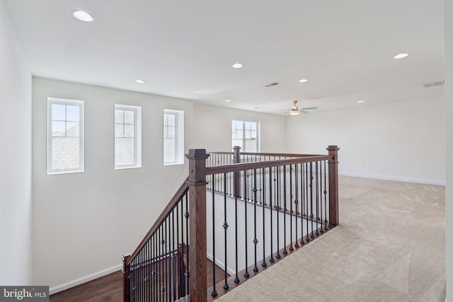114 Cloak Ln, Lake Frederick, VA 22630 - staircase featuring recessed lighting, baseboards, carpet floors, and ceiling fan
