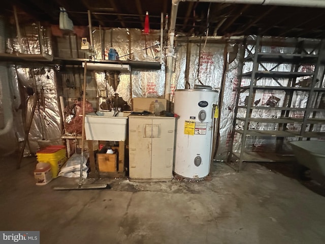 utility room featuring water heater and a sink