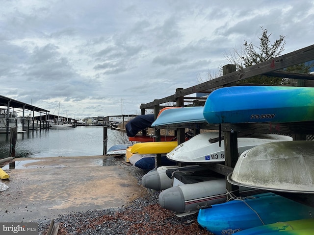 dock area featuring a water view