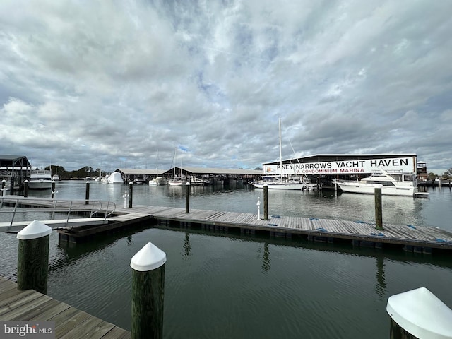 view of dock with a water view