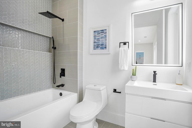 bathroom with toilet, tile patterned flooring, bathtub / shower combination, and vanity