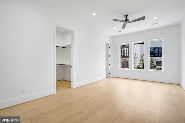 unfurnished bedroom with recessed lighting, visible vents, and light wood-style flooring