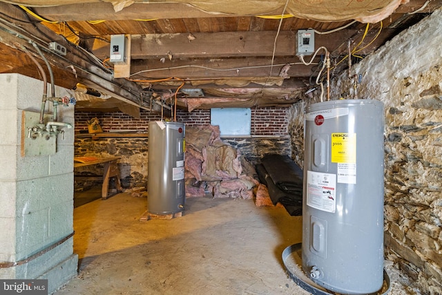 unfinished basement with water heater